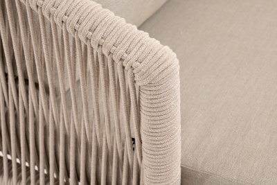 "Верона" кресло плетеное из роупа, каркас алюминий белый муар, роуп бежевый круглый, ткань бежевая 052