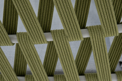 "Диего" кресло плетеное из роупа, каркас алюминий светло-серый (RAL7035) муар, роуп салатовый меланж круглый, ткань светло-серая