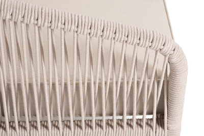 "Канны" правый модуль плетеный из роупа, основание дуб, роуп бежевый круглый, ткань бежевая 052