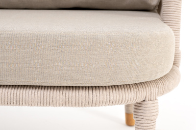 "Верона" кресло плетеное из роупа, каркас алюминий белый муар, роуп бежевый круглый, ткань бежевая 052