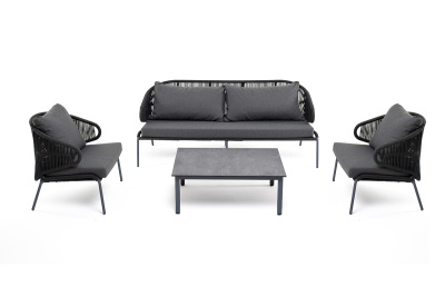 "Милан" лаунж-зона 5-местная плетеная из роупа (веревки), каркас алюминиевый серый, роуп темно-серый
